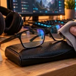 Lunette gamer pour confort sous casque et look premium, nettoyage microfibre